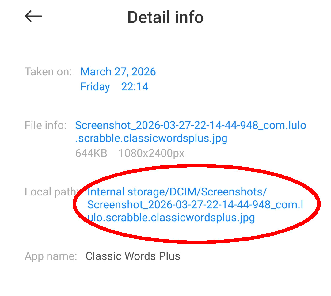 The local path of this screenshot identifies the Internal storage/DCIM/Screenshots folder.