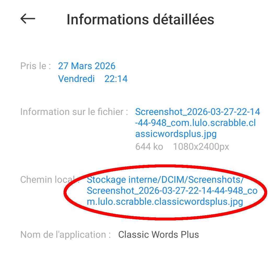 Le chemin local de cette capture indique le dossier Stockage interne/DCIM/Screenshots.